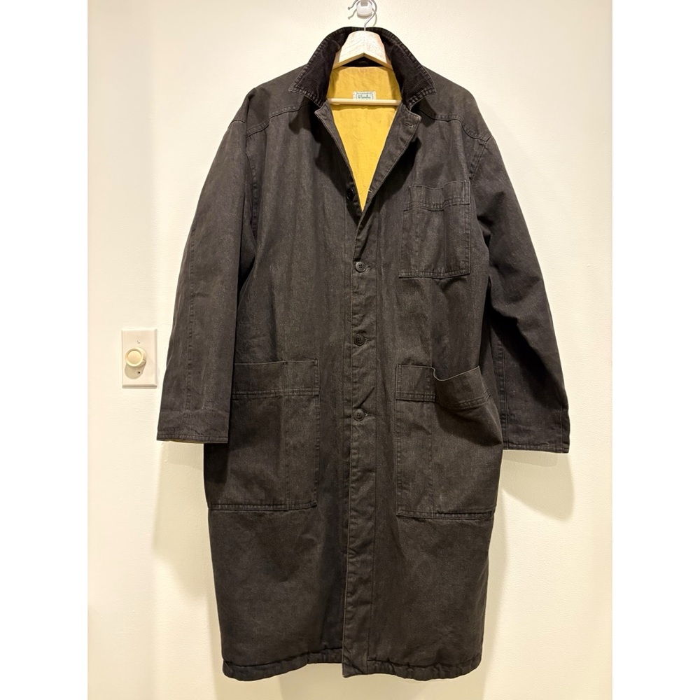 Vintage Benetton || Canvas Barn Jacket Chore Coat Corduroy Collar Trench 42